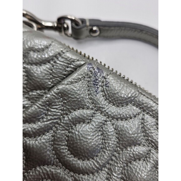 COACH Wristlet Quilted Leather Op Art Signature C Monogram 43229 Silver & Blue - Picture 9 of 9